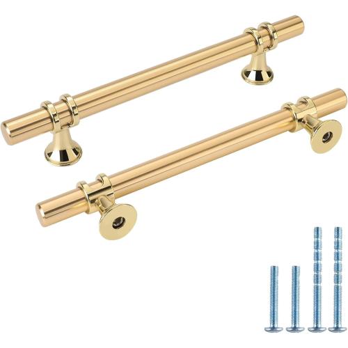 5 Gold 10Pack Rergy Cabinet Handles Drawer Pulls and Knobs, 10Pack Gold 5inch Hole Center, Kitchen Hardware for Dresser Handle Zinc Alloy Furniture Pull