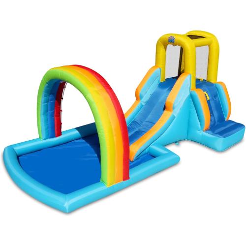 157x79x71 Action Air Inflatable Water Slide, Bounce House with Slide for Wet and Dry, Kids Backyard Waterpark for Summer Fun, Rainbow Splash Pool for Age 3-8, Love for Kids