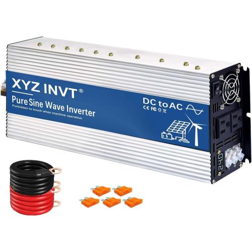 4000W Pure Sine Wave Inverter 24V to 120V AC, 8000W Peak Power - Portable Power Converter for Solar System, Off-Grid Home, RV, Truck & Camping