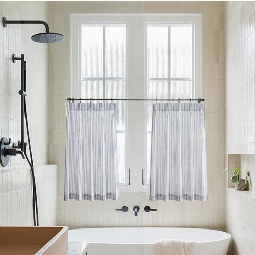 LIMON HOME Bathroom Curtains Window for Blue Cafe Curtains 24 Inch Length,Light Blue on Neutral Short Curtains 2 Panels