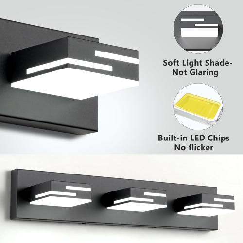 LED Modern Bathroom Vanity Light Fixtures, Dimmable Matte Black Vanity Lights for Bathroom Lighting Fixtures Over Mirror, with 360° Rotatable Acrylic Heads 3-Light 22-inch (Cool White 6000K)