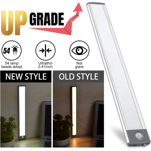 LED Motion Sensor Light,Under Counter Lighting, Wireless USB Rechargeable Kitchen Night Lights,Battery Powered Operated Light,54-LED Light for Wardrobe,Closets,Cabinet,Cupboard, 2 Count (Pack of 1)