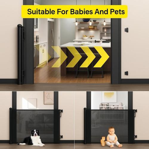 Retractable Baby Gate – 35 Tall, 55 Wide Mesh Safety Gate for Dogs & Babies, Indoor/Outdoor Use for Stairs, Doorways, Hallways, Deck & Porch – Easy One-Handed Wall Mount Design