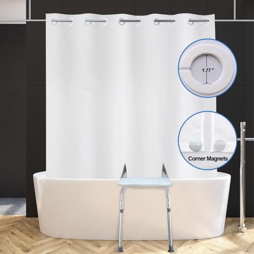 YISURE Split Shower Curtain for Transfer Bench, No Hooks Needed Fabric Shower Curtain with Two 11x11.8-Separated-Away Slits at Bottom, Water Resistant White 80x74 inches