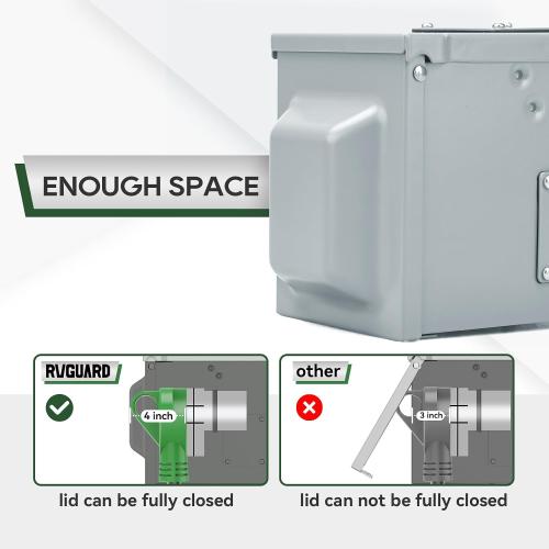 RVGUARD 30 Amp 125 Volt RV/EV Power Outlet Box, Enclosed Lockable Weatherproof Outdoor Electrical NEMA TT-30R Receptacle Panel, ETL Listed