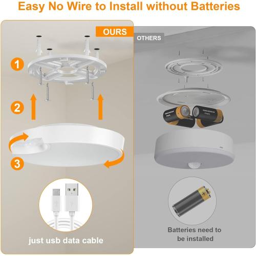 WHITE 7.8in DEEPLITE Battery Ceiling Light Motion Sensor Rechargeable Wireless Shower Light with Remote,5500K 8000mAh,Timing, Motion Activated Overhead Lighting for Closet Bathroom Hallway Porch