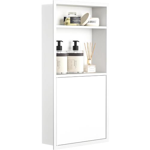 Recessed Medicine Cabinet with Door 24 X 12 White Wall Niche | Recessed wall niche w/ 3-tier shelf,space-saving,wall cabinet,dropped-in design,304 stainless steel,large storage