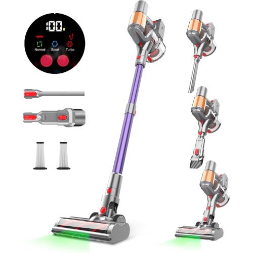 Cordless Vacuum Cleaner with 45Kpa 550W, 60 Mins Runtime Stick Vac with Anti-Tangle Design, Self-Standing, LED Screen, Lightweight Vacuum Cleaners for Home, Pet Hair, Carpet and Hardwood Floor