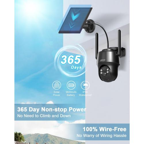 ANRAN 4G LTE Cellular Solar Security Camera Wireless Outdoor,No WiFi 3MP Solar Powered 2K Camera,Color Night Vision,360° Live View,PIR Motion Sensor,2 Way Talk,Black‼️good condition‼️