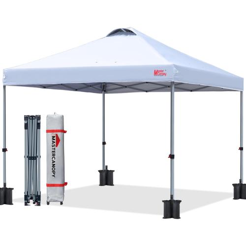 Grey & Red 10x10 MASTERCANOPY Durable Pop-up Canopy Tent with Roller Bag (10x10, White)