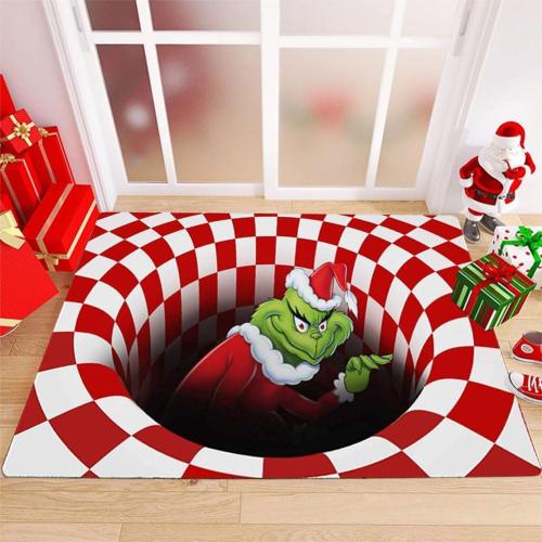 3D Illusion Doormat, Funny Entryway Rug for Christmas Decoration Indoor Outdoor Halloween Welcome Bathroom Kitchen Floor mat (Red