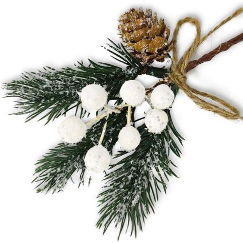 MEMOVAN Artificial Christmas Picks 8 Pack, White Christmas Berries Stems Pine Branches Cones Holly Spray/Winter Holiday Floral Pick for Xmas Decor Wreath, Garland, Crafts, Xmas Tree, Gift Wrap