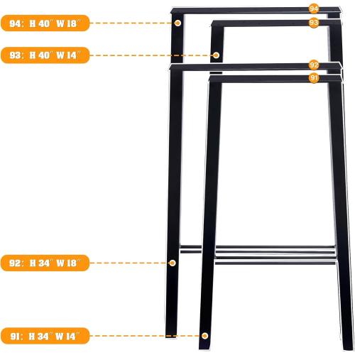 TC-HOMENY 34 Bar Table Legs - Furniture Legs Set of 2, Industrial Style Design Metal Legs for DIY Table Legs (14 Wide)