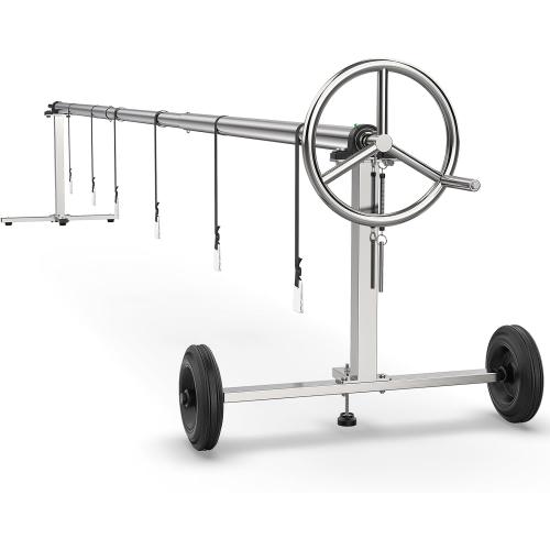 Abimars 18ft Pool Solar Cover Reel with Ball Bearings, 304 Stainless Steel Pool Solar Blanket Reel for Inground Pools, 304 Stainless Steel Tube Prevents Sagging, No Plastic Parts