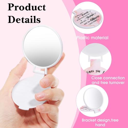 Light Pink Compact Mirror Bulk Gifts for Women, Mini Inspirational Purse Handheld Makeup Pocket Mirror, Round Portable Makeup Folding Mirrors Gift for Christmas Valentine Daily Travel Coworker