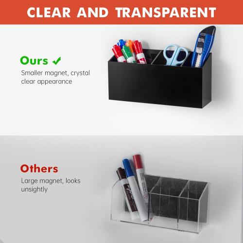 Magnetic Dry Erase Marker Holder, Acrylic Magnet Pen Holder for Whiteboard, Refrigerator, Magnetic Fridge Organizer for Office, Classroom, Whiteboard Maker Holder, Locker Organizer(Black)