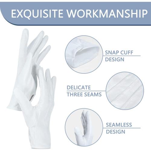 Beaded Parade Cotton Gloves for Women and Men With Grip - Non-Slip Costume Uniform Police Gloves With Snap Cuff