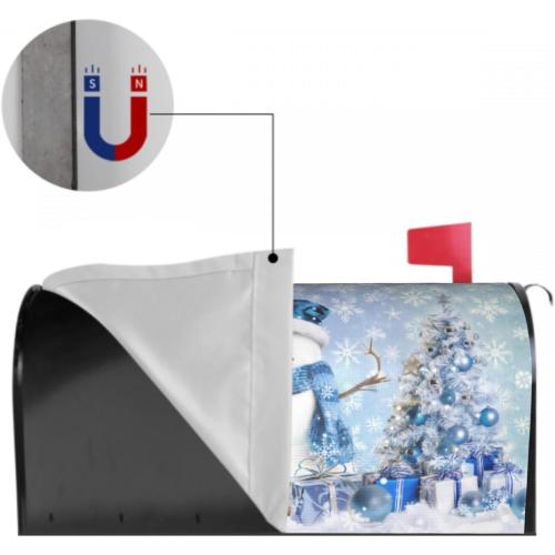 Winter Snowman Mailbox Cover Magnetic 21x18 Standard Size Blue Christmas Tree Balls Xmas Snowflakes Mailbox Wrap Post Cover Decor for Yard Garden Home Outdoor Holiday New Year