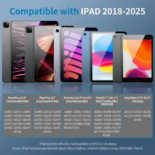JDB A16 Stylus Pen for iPad, 3X Fast Charge,Tilt Sensitivity & Palm Rejection Active Pencil Compatible with 2018-2025 Apple iPad Pro 11/12.9 /M4, iPad Air 3/4/5/M2/M3,iPad mini 5/6
