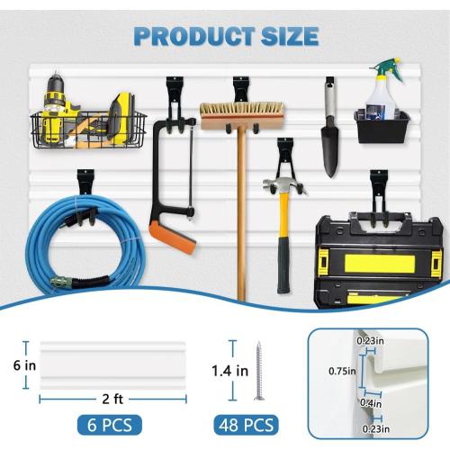 6PCS Slatwall Panel 6X24,Slat Wall Paneling System for Garage | Heavy-Duty PVC Garage Wall Organizer, Slatwall Board For Workshop Organization, Retail Display, Easy Installation,White