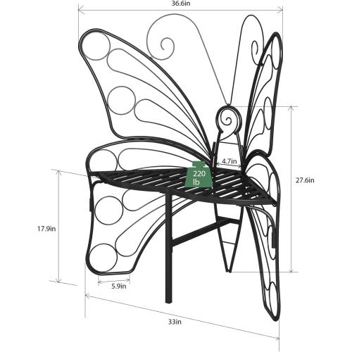 Butterfly Shaped Outdoor Bench, Black Garden Bench for Outdoor with Sturdy Stable Metal Frame, Butterfly Chair Butterfly Bench Outdoor for Garden, Yard, Balcony, Lawn (Black)