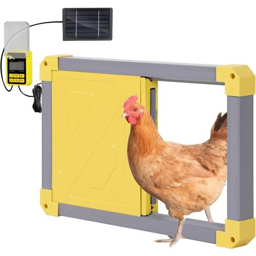 Automatic Chicken Coop Door, Solar Powered Automatic Chicken Door with Timer Mode, Battery Powered LCD Screen, Anti-Pinch Design, Waterproof, Easy Installation (Grey)