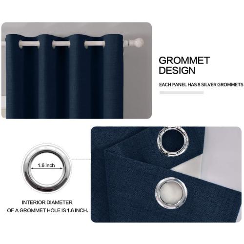 MIULEE 100% Blackout Linen Curtains for Bedroom 52x63 Inches Midnight Blue | Room Darkening, Light Blocking, Thermal Insulated, Grommet Top, Linen Textured, Window Curtains for Living Room, 2 Panels
