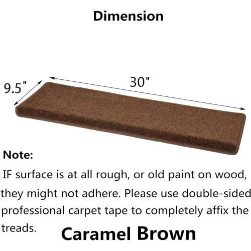 Carpet Stair Treads   Non-Slip Bullnose Carpet for Stairs   Indoor Stair Pads   Self-Adhesive & Easy Installation   Pet & Child Friendly   14- Pack Dark Brown 9.5 x 30x 1.3