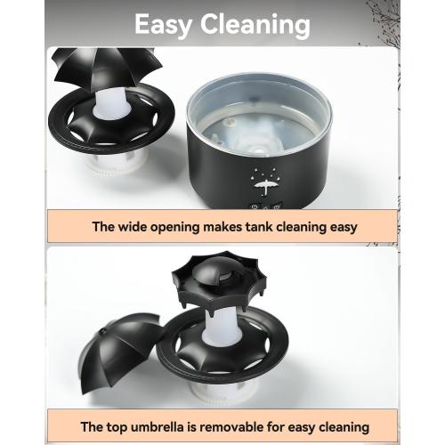 3-in-1 Rain Drop Humidifier & Essential Oil Diffuser with 360 Ratation Waterfall/Whisper Rain Sound/Cool Mist/ 7 Mood Lights, Umbrella Design Humidifiers for Bedroom Home Living Room (Black)