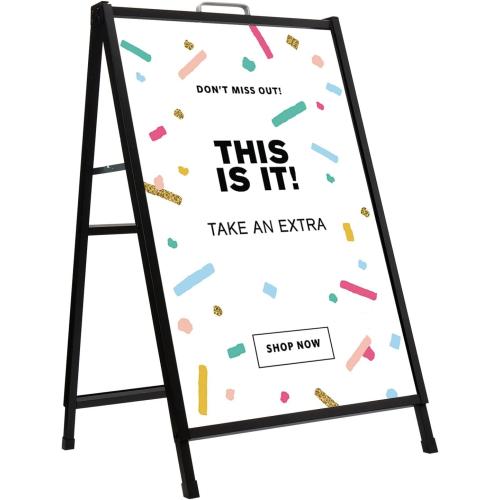 Heavy Duty Slide-in Folding A-Frame Sidewalk Sign 24x36 Inch Black Coated Steel Metal Double-Sided,Only Frame,No poster board