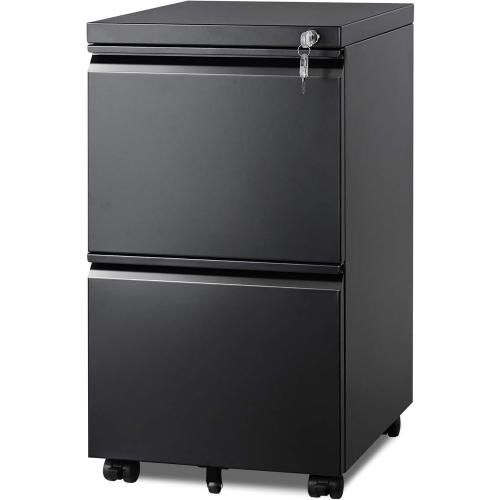 DEVAISE 2 Drawer Metal File Cabinet, Fully Assembled, Under Desk, Black, Lock, Fits Letter/Legal/A4 Size Files ( missing keys)