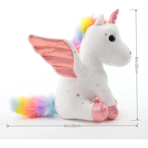 Sew Butiful 8 Unicorn Stuffed Animal - Cute Plush Toy Gift for 3-8 Years Old Girls, Soft Birthday Present for Baby, Toddler, Kids, Decor (White)