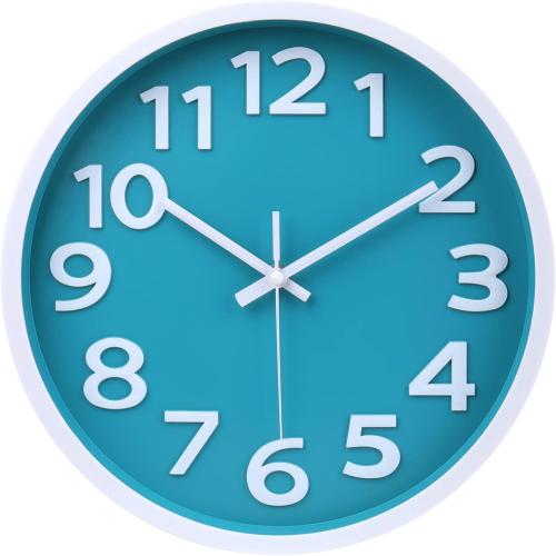 Crosstime Wall Clock Silent Non Ticking Indoor Outdoor Clock Battery Operated Easy to Read Analog Decorative Clocks for Bedroom Office Home Patio Pool Porch Decor,12 Inch Aqua