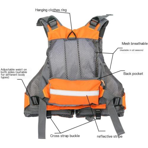 JKSPORTS Fly Fishing Vest - Fishing Safety Life Jacket for Swimming, Sailing, Boating, Kayak - Floating Multifunction Breathable Backpack for Men and Women - Adjustable, Grey/Green/Red/Blue