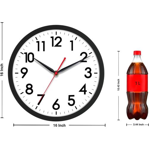 AKCISOT 16 Inch Wall Clock Large Silent Non-Ticking Wall Clocks Battery Operated - Analog Classic Clock Decorative for Living Room, Office, Home, School(Black)