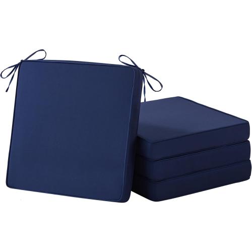 Outdoor Chair Cushions Set of 4, Waterproof Patio Chair Cushions, 19 x 19x 3 Patio Cushion for Outdoor Furniture, Outdoors Seat Cushion for Patios Furniture with Handle and Ties, Navy Blue