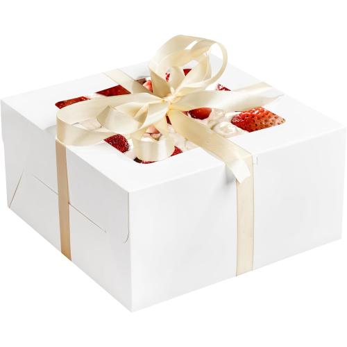 RACETOP 24pcs Cake Boxes with Window, 10x10x5 Inches White Bakery Boxes, Cookie Dessert Boxes, Pastry Box, Square Cardboard Cake Box for Cake, Birthday Party, Donuts, Wedding