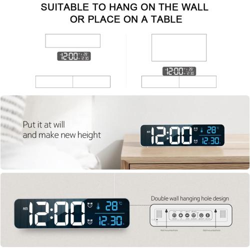 Abovsare Digital Clock for Bedroom, Clocks for Living Room Decor, Desk Table Clock, Alarm Clock Large Display with Date Week Temperature, Automatic Brightness Dimmer, Smart Cool Modern (Black Blue)