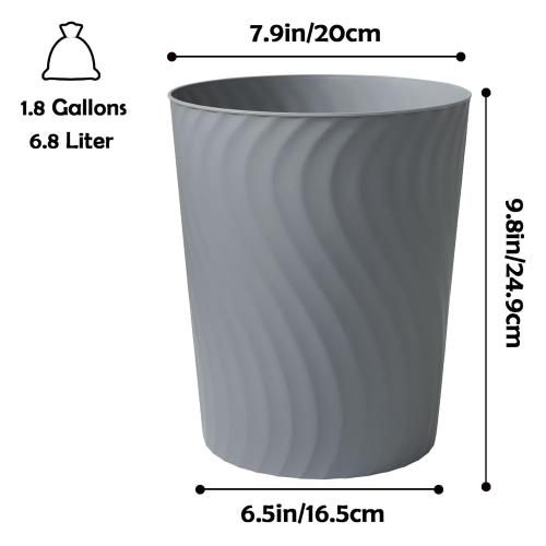 YGJT Small Trash Can, 3 Pack 1.8 Gallons Bathroom Trash Can Waste Basket, Round Garbage Can, Plastic Trash Bin for Kitchen, Dorm, Bedroom, Office, Living Room, Study, Compact Spaces(Grey)