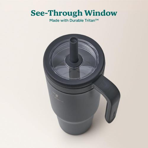 REDUCE Chiller Vacuum Insulated 40 oz Tumbler with Spill-Proof Silicone Straw - Sustainable Tritan Lid with Water Intake Markers - Soft Sit Base Travel Mug - Dishwasher Safe - Phantom
