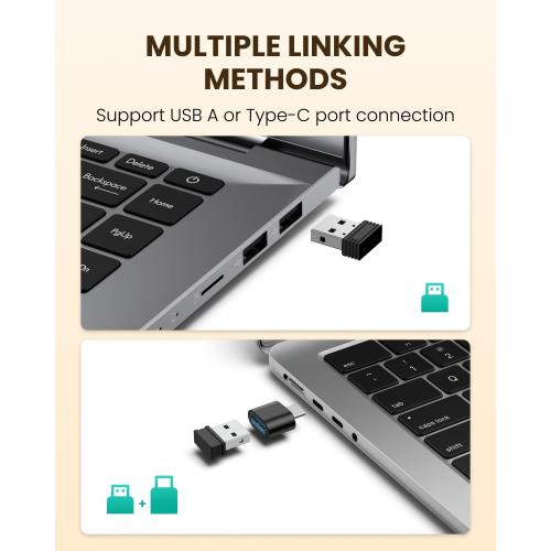 POJTK Ergonomic Wireless Rechargeable Mouse, Bluetooth USB A Type C(3 in 1) Connection, 5 Levels Up to 4800 DPI, 6 Silent Buttons, 2.4GHz Carpal Tunnel Vertical Mice, for Laptop, Desktop,MacBook-black