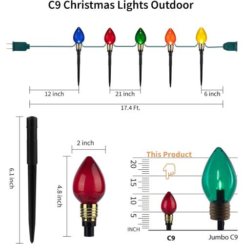 Brightown C9 Christmas Pathway Lights Outdoor-17.4 Ft 10 Lights C9 Walkway Lights Waterproof for Ground Sidewalk Driveway Yard Outdoor Christmas Decorations
