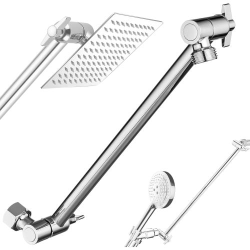 Adjustable Shower Head Extension Arm, Shower Arm Extender with Locking Joint, Stainless Steel Adjust Angle Shower Extension, G1/2 Universal Connector (12 Inch, Chrome)