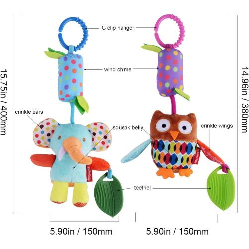 HAHA Baby Toys for 0 3 6 9 to 12 Months, Soft Hanging Crinkle Squeaky Sensory Learning Toy Infant Newborn Stroller Car Seat Crib Travel Activity Plush Animal Wind Chime with Teether for Boys Girls