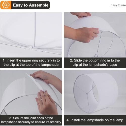 White Lamp Shades Set of 2, Drum Large Lampshades 13 Top x 13 Bottom x 10 High, Replacement Lamp Shades Natural Linen for Table Lamps Floor Lamps, Easy Assembly Required