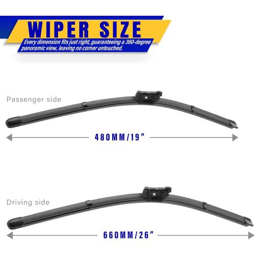 2 wipers Replacement For 2017-2023 Tesla Model 3/2020-2023 Model Y Original Equipment Replacement Wiper Blade - 26/19 (Set of 2) Top Lock