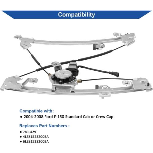 Obaee 741-429 Front Right Passenger Side Power Window Regulator and Motor Assembly Compatible with Ford F-150 2004-2008, Lincoln Mark LT Base 2006-2008, Standard Cab or Crew Cap
