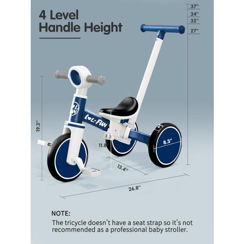 LOL-FUN 5 in 1 Toddler Tricycles for 1-3 Year Olds Boys Girls Toy with Parent Steering Push Handle, Baby Balance Bike 1 Year Old Kids Gift