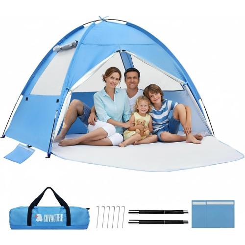 COVACURE Beach Tent Sun Shelter UPF 50  UV Protection for 3-4 Person-Blue