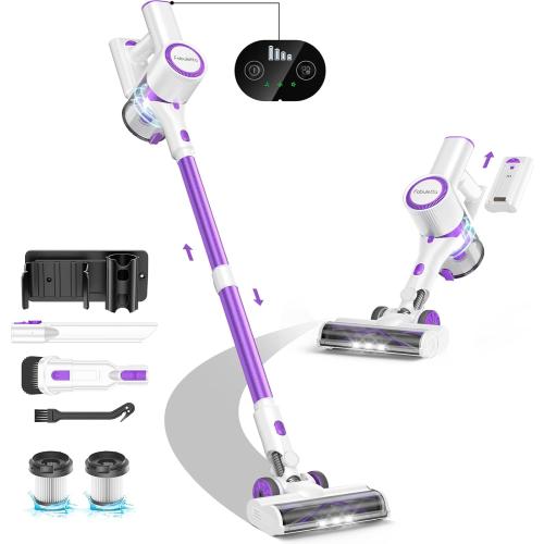FABULETTA Cordless Vacuum Cleaner for Home, 500W Lightweight Vacuum Cleaner with MAX 50 Min Detachable Battery, Brushless Motor, 6 in 1 Stick Vacuum for Hardwood Floors and Carpet Pet Hair Car（Purple）
